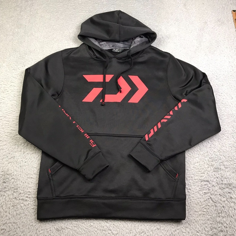 Huk Fishing Hoodie Mens S Black/Red Graphic Pullover Sweater